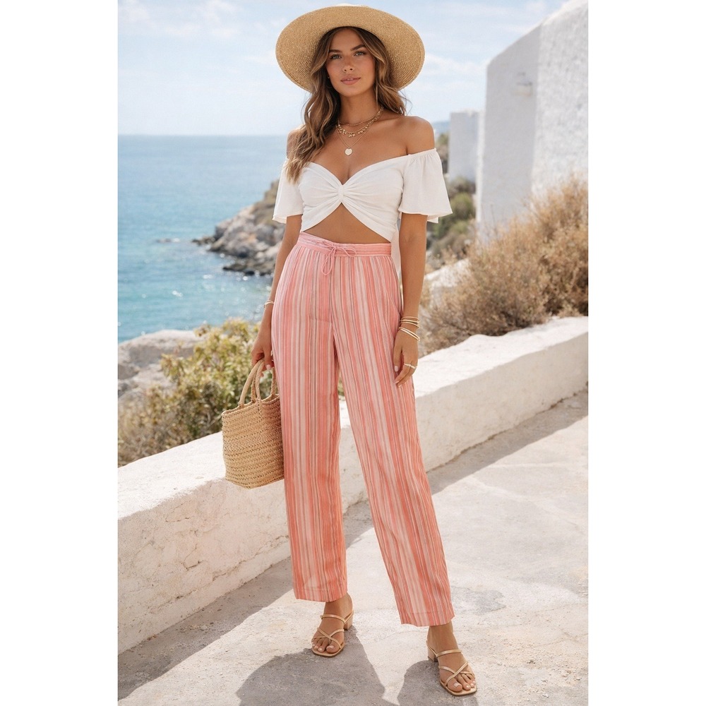 Josephine Chaus Silk Pink Pinstripe Pants Vaca‎ Resortwear Summer Party Size 10